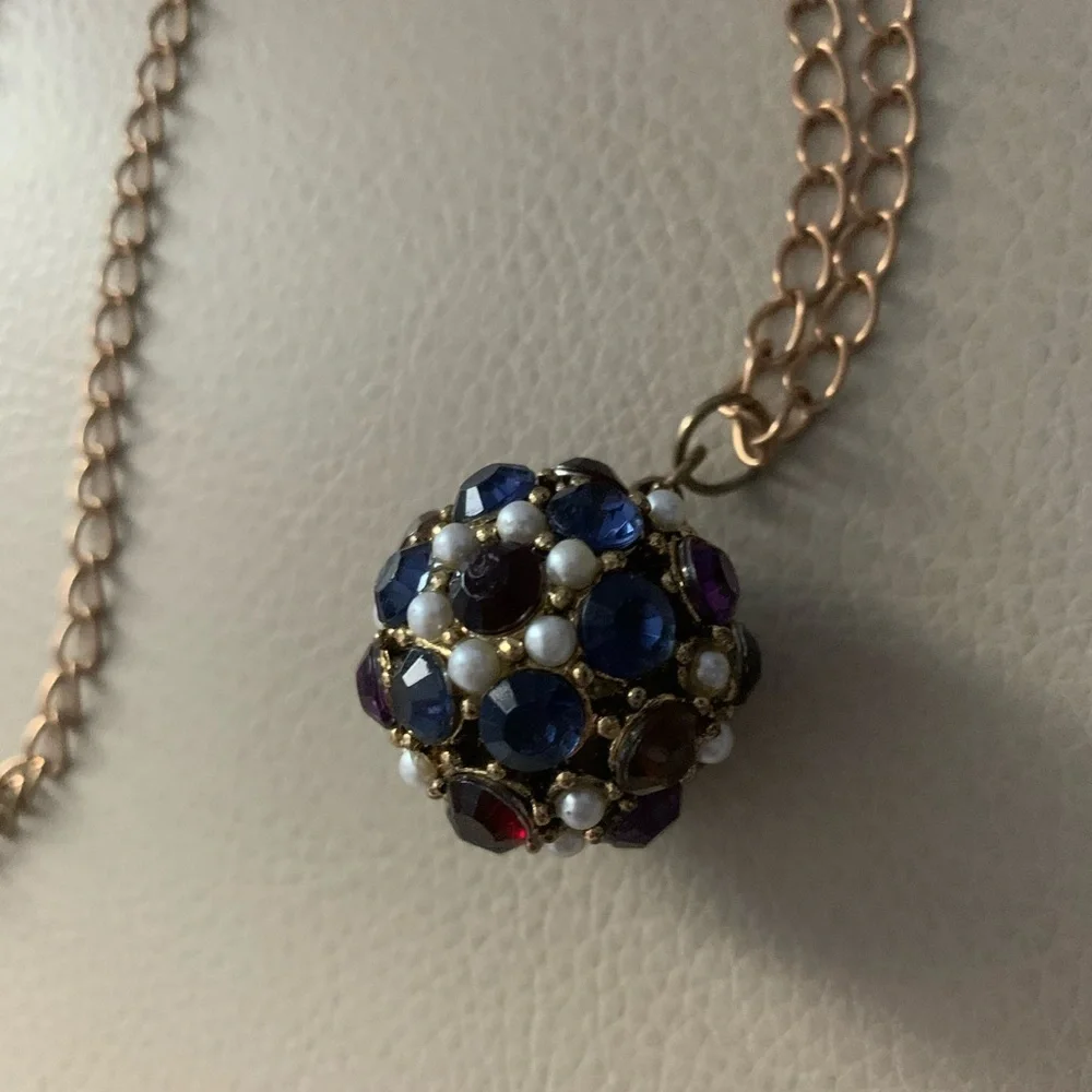 Purple & Blue Rhinestone Orb Pendant With Chain - Picture 4 of 7
